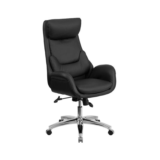 High Back Black LeatherSoft Executive Swivel Office Chair with Lumbar Pillow and Arms