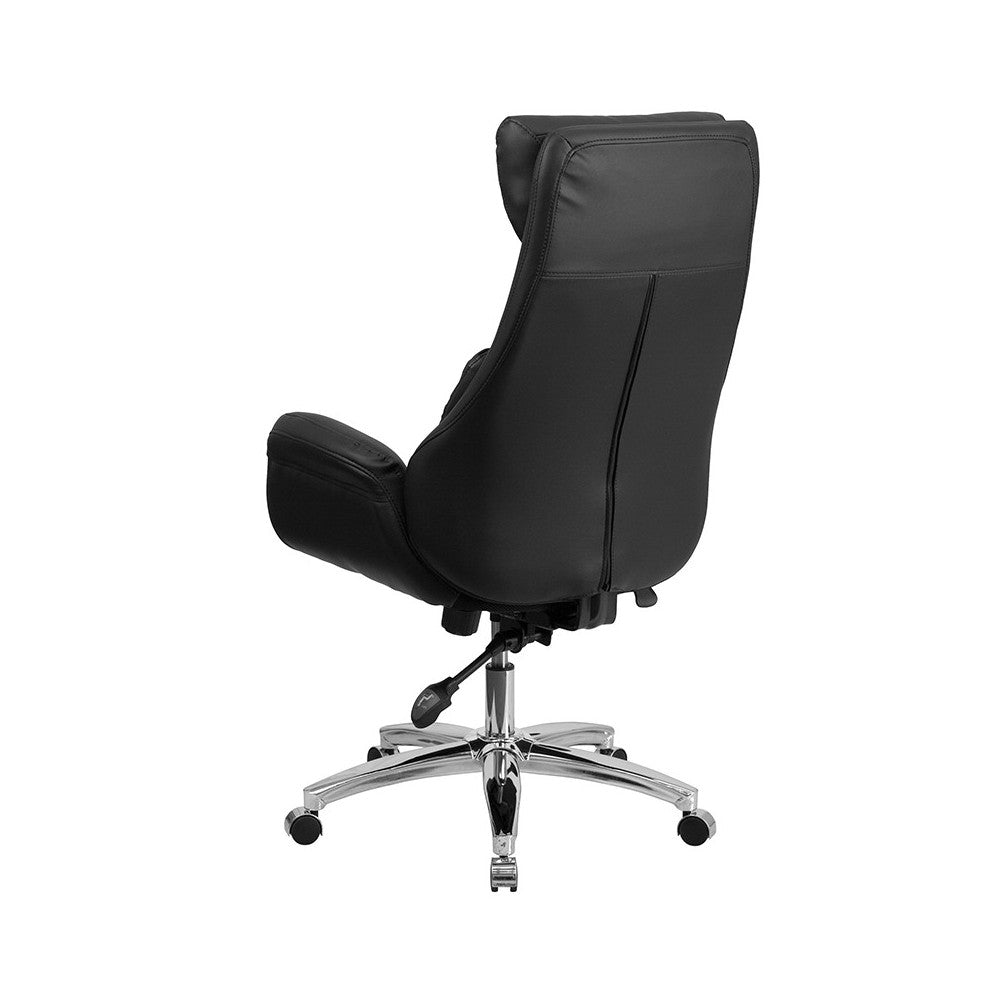 High Back Black LeatherSoft Executive Swivel Office Chair with Lumbar Pillow and Arms