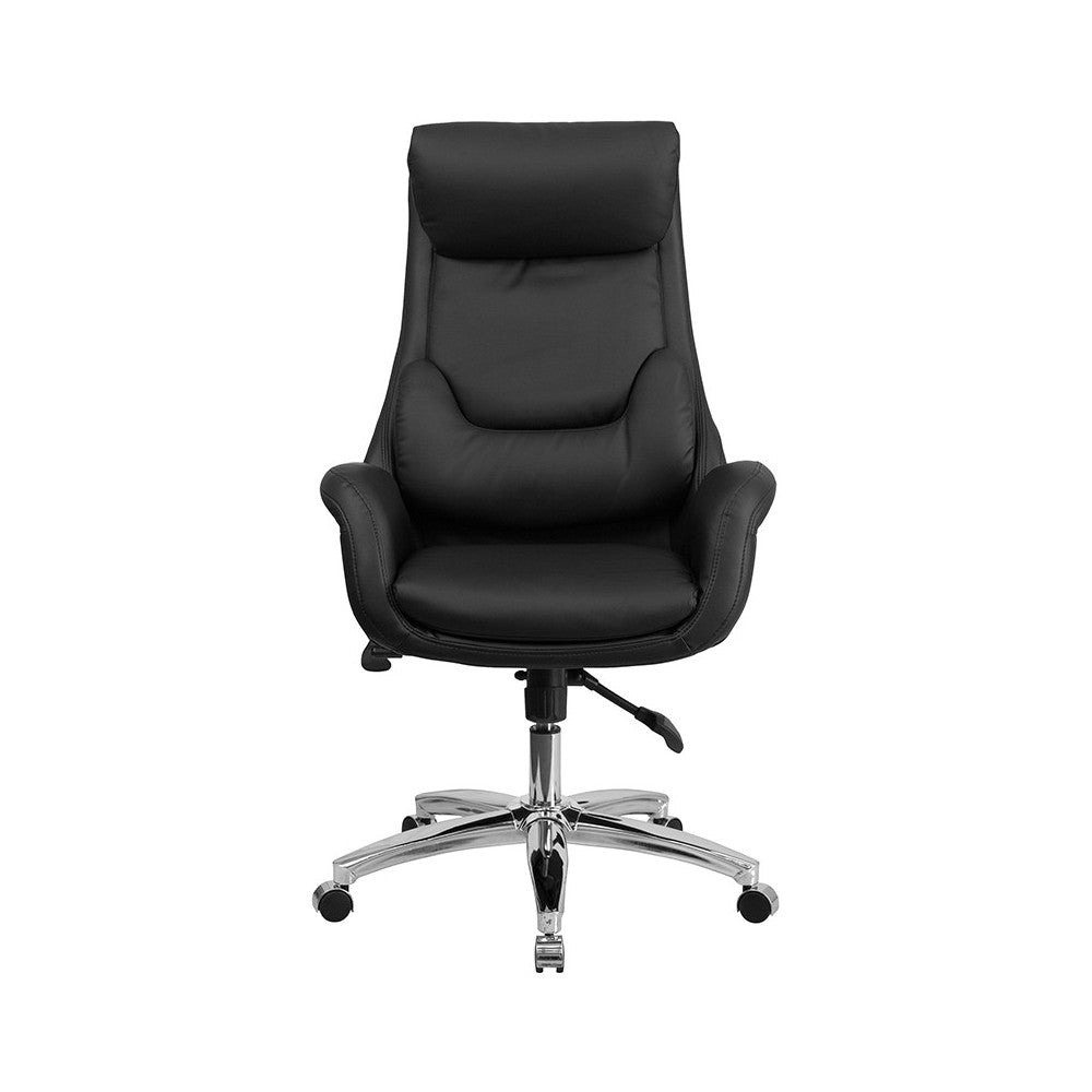High Back Black LeatherSoft Executive Swivel Office Chair with Lumbar Pillow and Arms