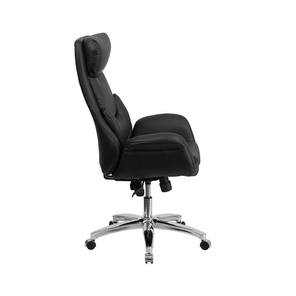 High Back Black LeatherSoft Executive Swivel Office Chair with Lumbar Pillow and Arms