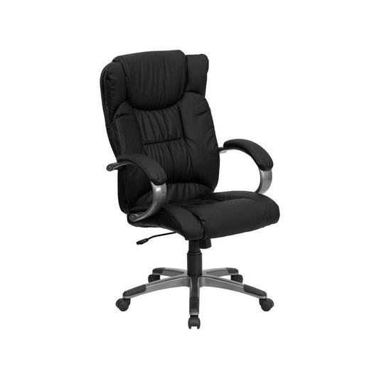 High Back Black LeatherSoft Executive Swivel Office Chair with Titanium Nylon Base and Loop Arms