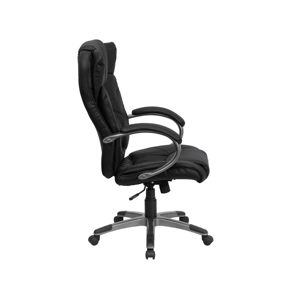 High Back Black LeatherSoft Executive Swivel Office Chair with Titanium Nylon Base and Loop Arms