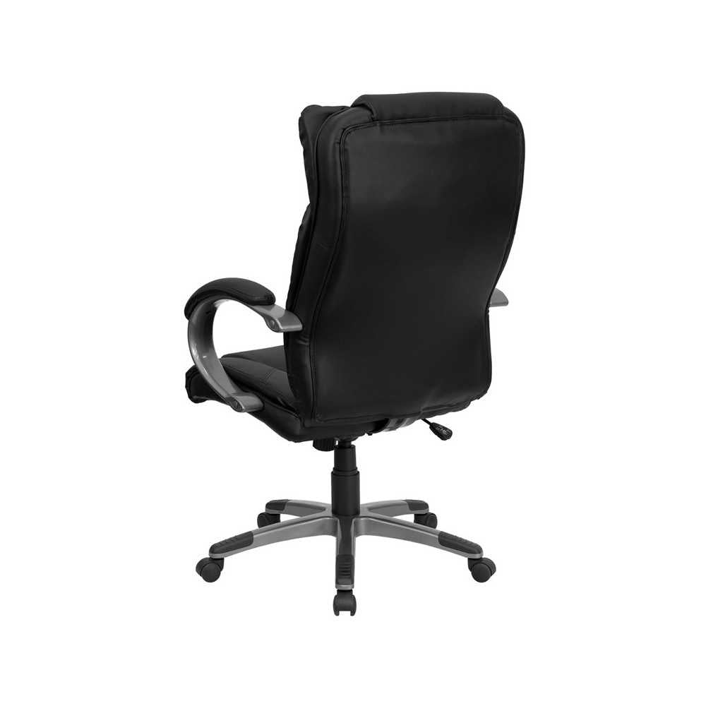 High Back Black LeatherSoft Executive Swivel Office Chair with Titanium Nylon Base and Loop Arms