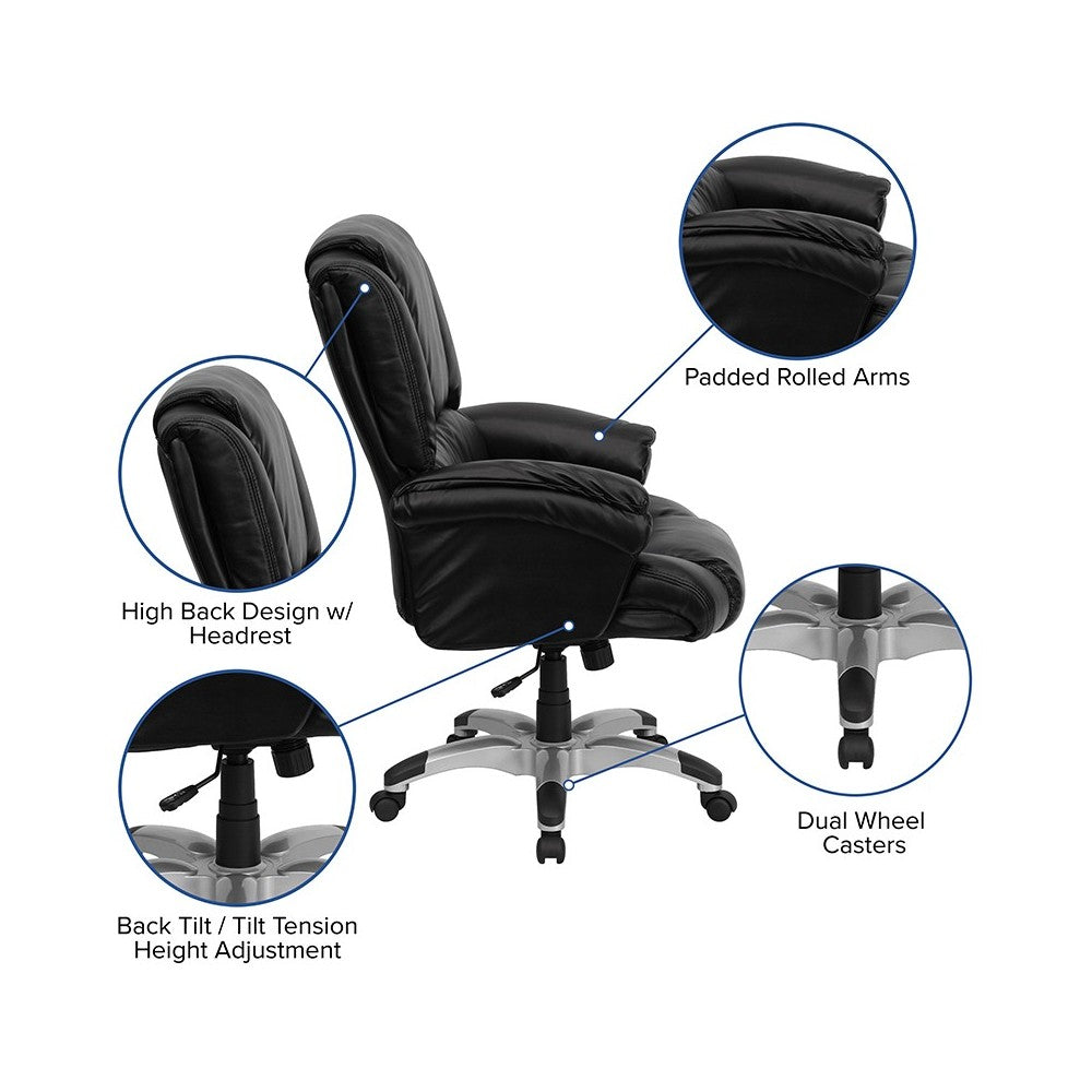 High Back Black LeatherSoft OverStuffed Executive Swivel Ergonomic Office Chair with Fully Upholstered Arms
