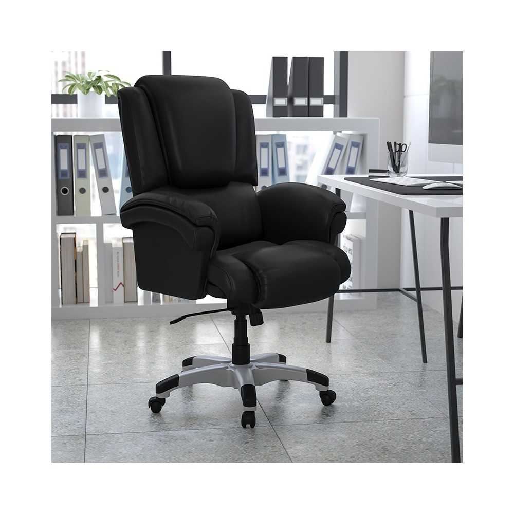 High Back Black LeatherSoft OverStuffed Executive Swivel Ergonomic Office Chair with Fully Upholstered Arms