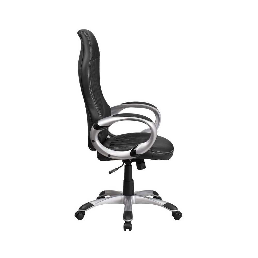High Back Black Vinyl Executive Swivel Office Chair with Arms