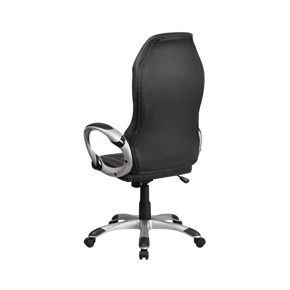 High Back Black Vinyl Executive Swivel Office Chair with Arms