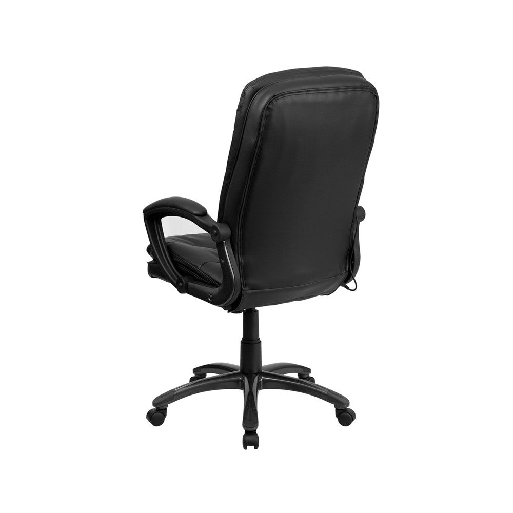 High Back Ergonomic Massaging Black LeatherSoft Executive Swivel Office Chair with Remote Pocket and Arms