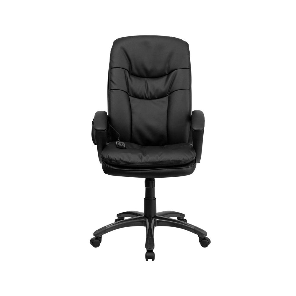High Back Ergonomic Massaging Black LeatherSoft Executive Swivel Office Chair with Remote Pocket and Arms