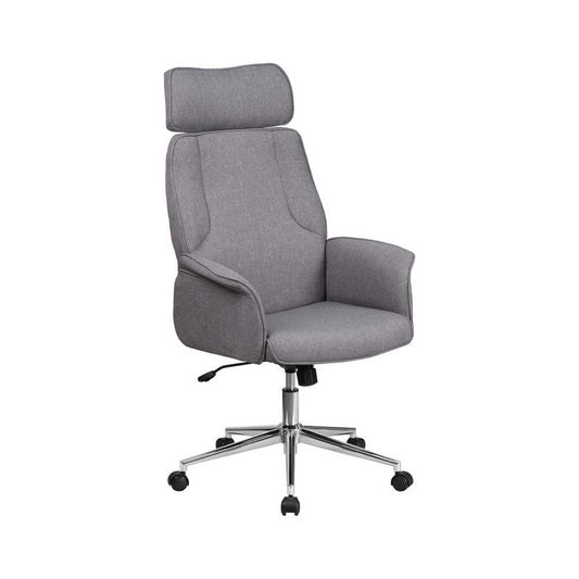 High Back Gray Fabric Executive Swivel Office Chair with Chrome Base and Fully Upholstered Arms