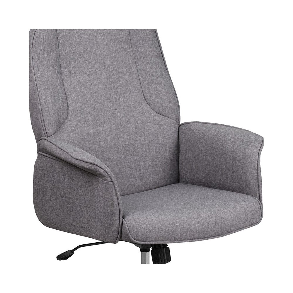 High Back Gray Fabric Executive Swivel Office Chair with Chrome Base and Fully Upholstered Arms
