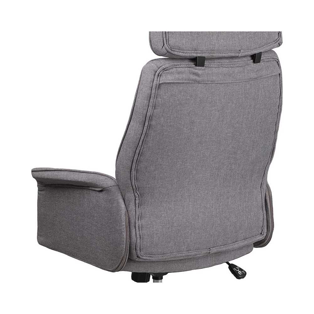 High Back Gray Fabric Executive Swivel Office Chair with Chrome Base and Fully Upholstered Arms