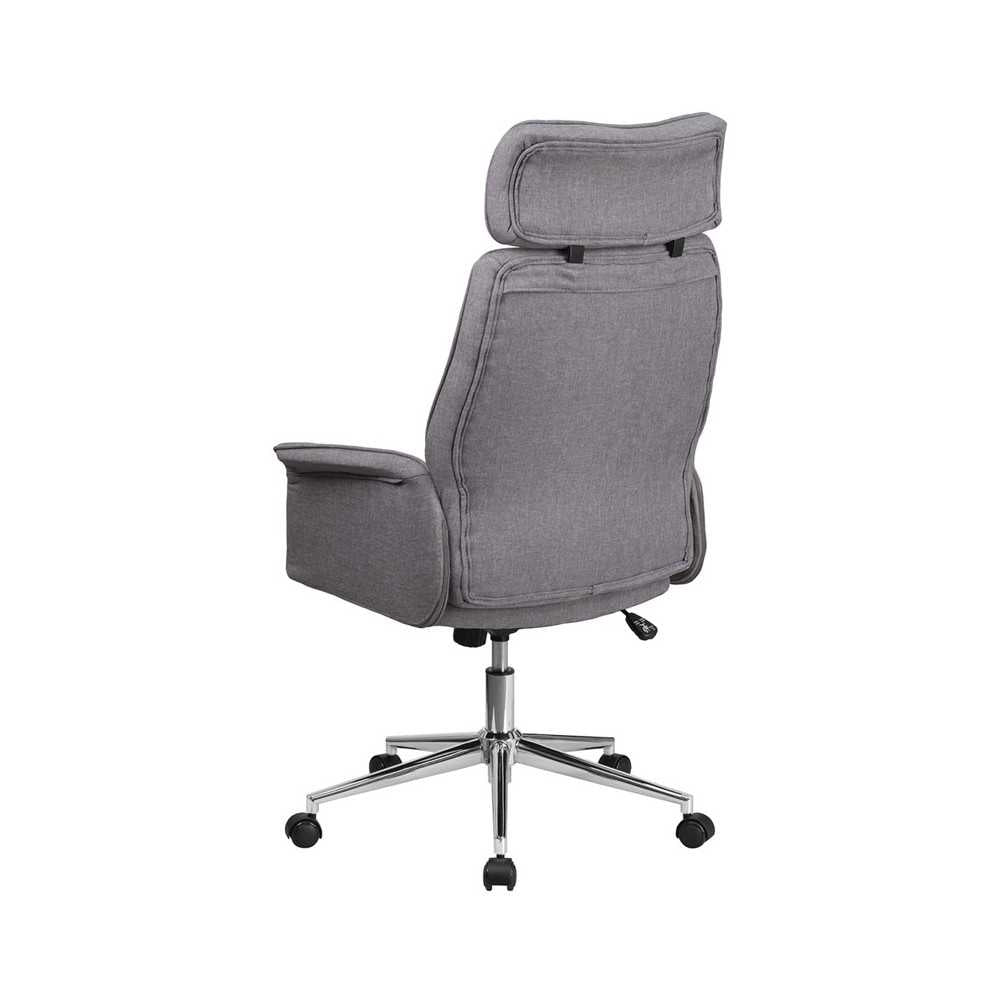 High Back Gray Fabric Executive Swivel Office Chair with Chrome Base and Fully Upholstered Arms