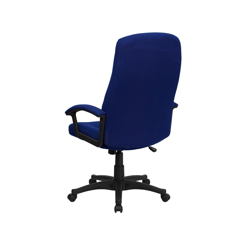 High Back Navy Blue Fabric Executive Swivel Office Chair with Two Line Horizontal Stitch Back and Arms