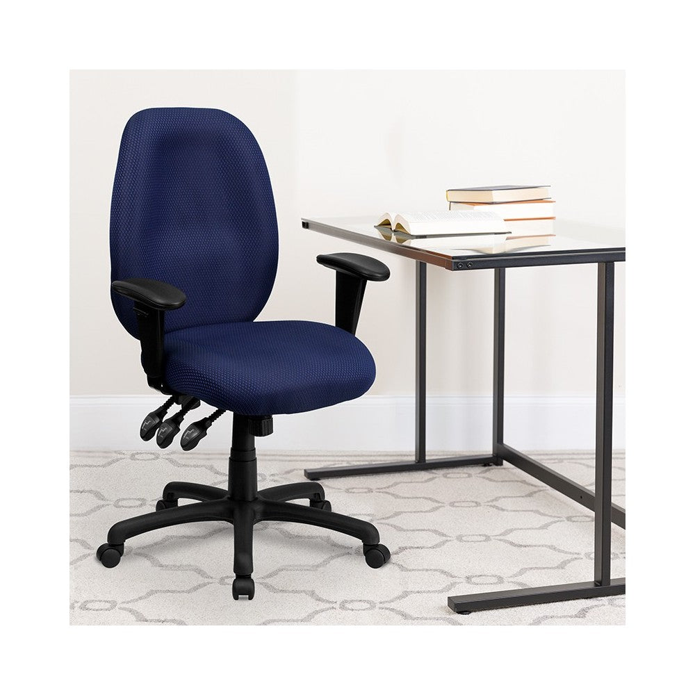 High Back Navy Fabric Multifunction Ergonomic Executive Swivel Office Chair with Adjustable Arms