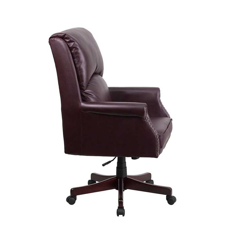 High Back Pillow Back Burgundy LeatherSoft Executive Swivel Office Chair with Arms