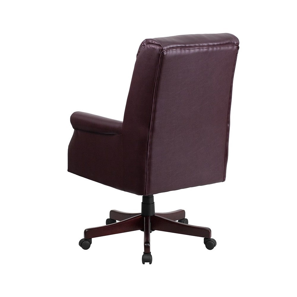 High Back Pillow Back Burgundy LeatherSoft Executive Swivel Office Chair with Arms