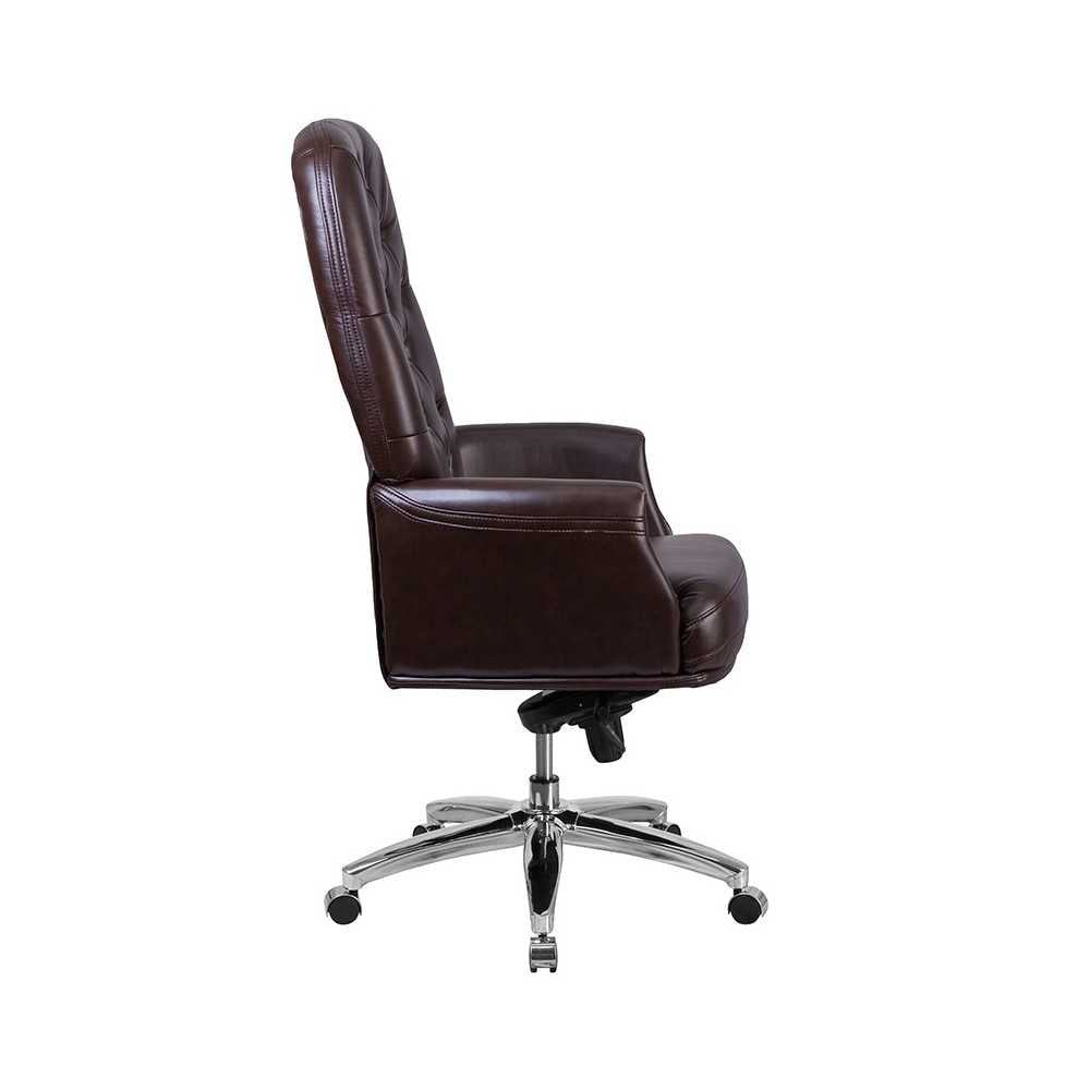 High Back Traditional Tufted Brown LeatherSoft Multifunction Executive Swivel Ergonomic Office Chair with Arms
