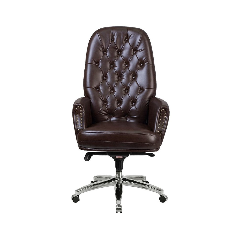 High Back Traditional Tufted Brown LeatherSoft Multifunction Executive Swivel Ergonomic Office Chair with Arms
