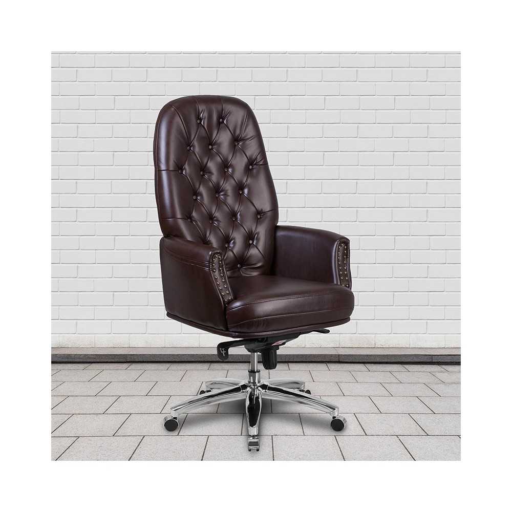 High Back Traditional Tufted Brown LeatherSoft Multifunction Executive Swivel Ergonomic Office Chair with Arms