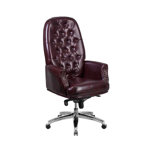 High Back Traditional Tufted Burgundy LeatherSoft Multifunction Executive Swivel Ergonomic Office Chair with Arms