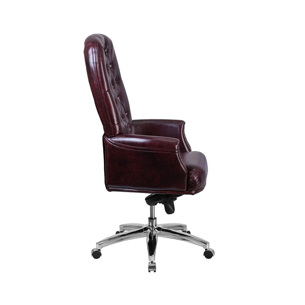 High Back Traditional Tufted Burgundy LeatherSoft Multifunction Executive Swivel Ergonomic Office Chair with Arms