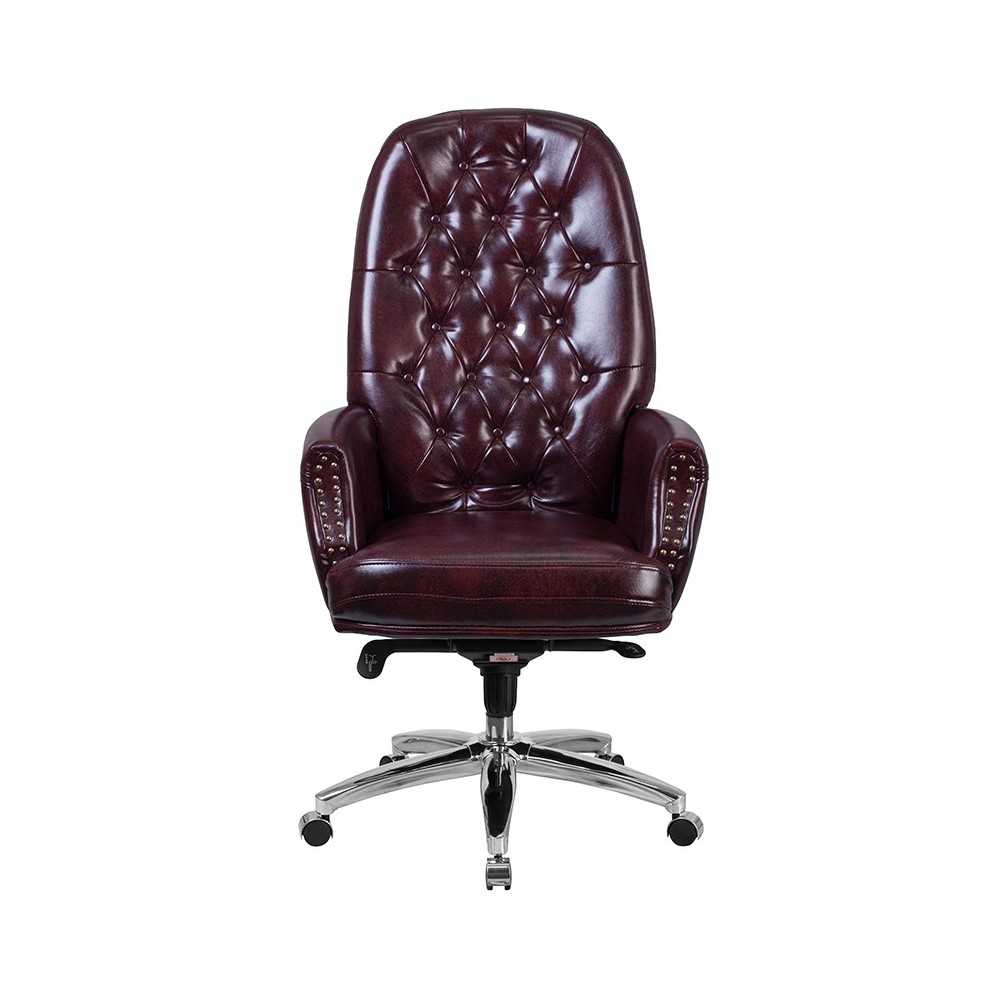 High Back Traditional Tufted Burgundy LeatherSoft Multifunction Executive Swivel Ergonomic Office Chair with Arms