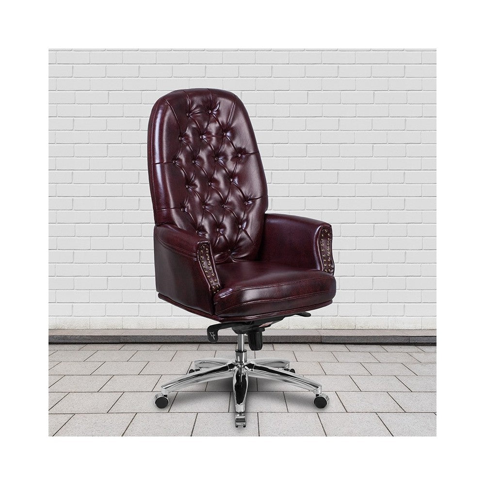 High Back Traditional Tufted Burgundy LeatherSoft Multifunction Executive Swivel Ergonomic Office Chair with Arms