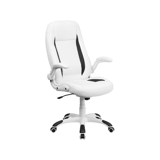 High Back White LeatherSoft Executive Swivel Ergonomic Office Chair with Flip-Up Arms