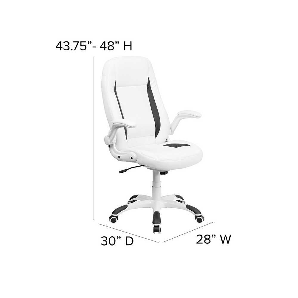 High Back White LeatherSoft Executive Swivel Ergonomic Office Chair with Flip-Up Arms