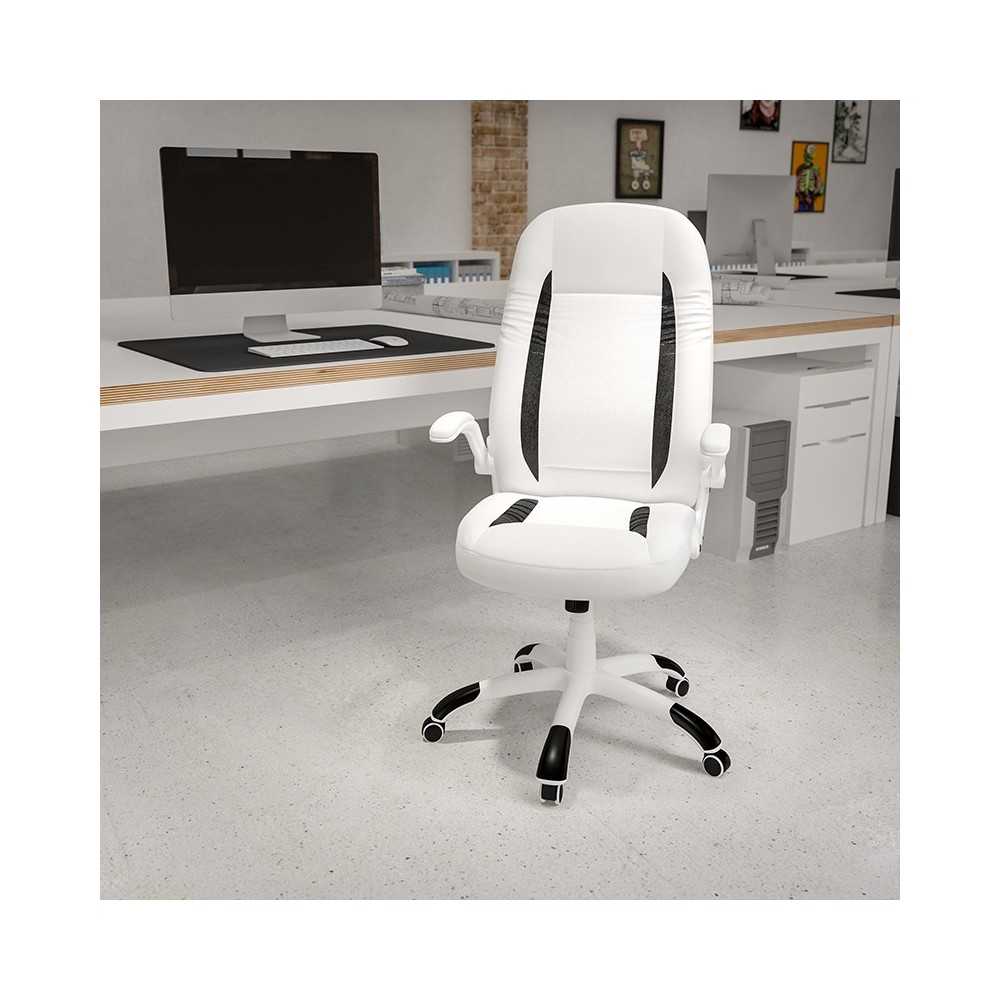 High Back White LeatherSoft Executive Swivel Ergonomic Office Chair with Flip-Up Arms