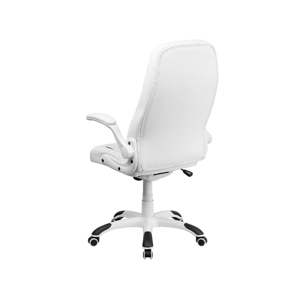 High Back White LeatherSoft Executive Swivel Ergonomic Office Chair with Flip-Up Arms