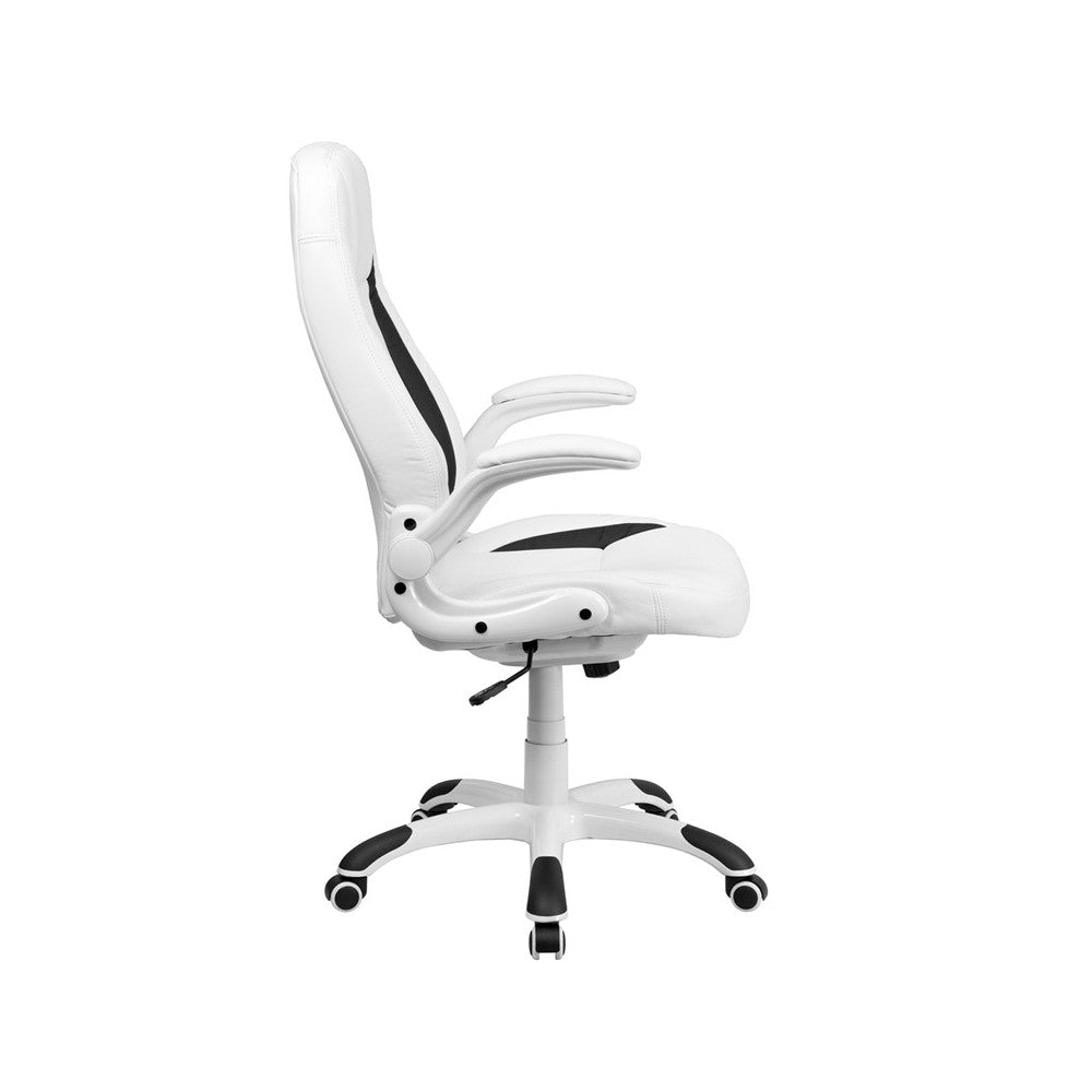 High Back White LeatherSoft Executive Swivel Ergonomic Office Chair with Flip-Up Arms