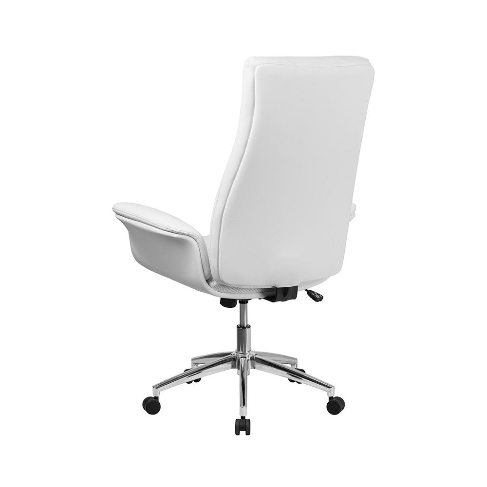 High Back White LeatherSoft Executive Swivel Office Chair with Flared Arms