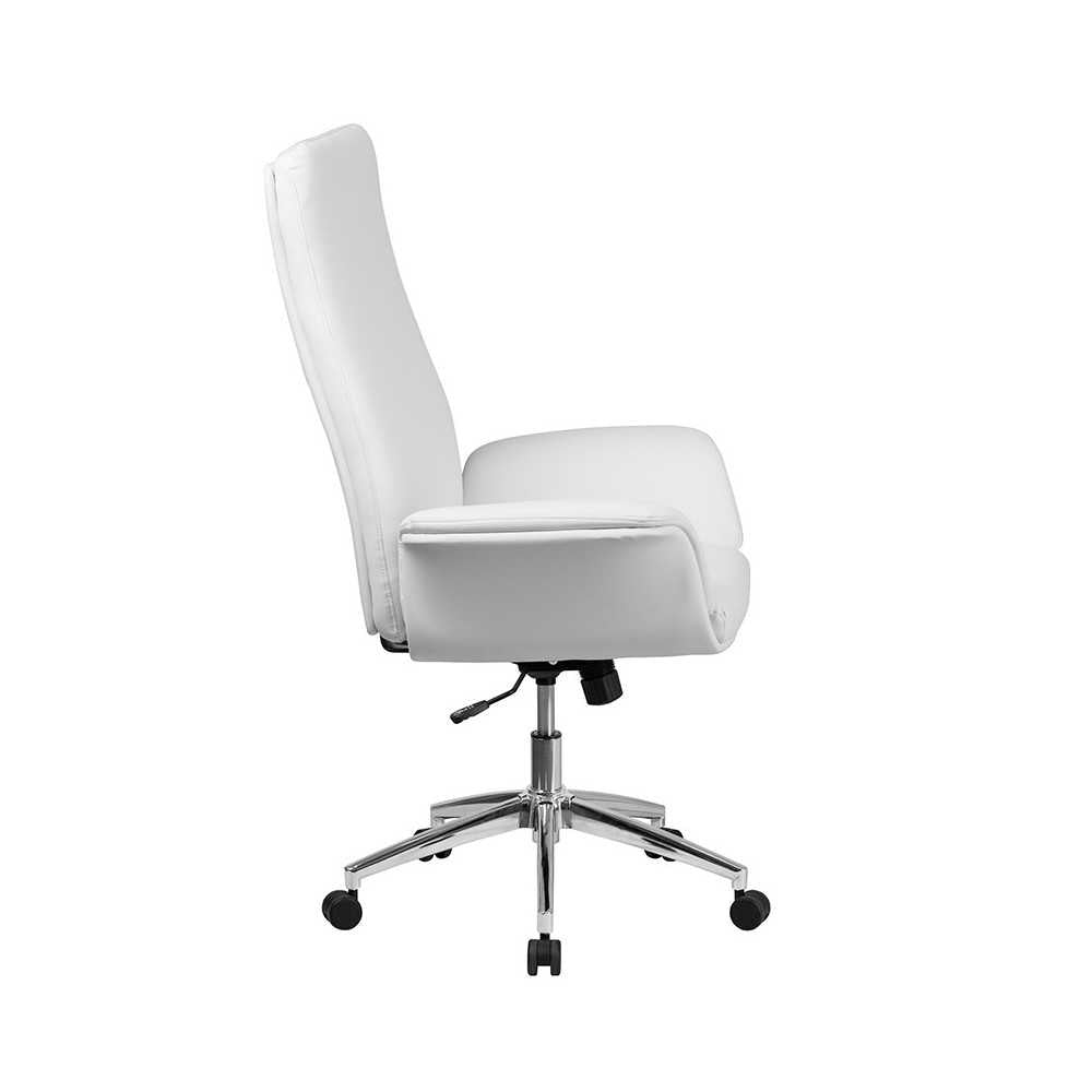 High Back White LeatherSoft Executive Swivel Office Chair with Flared Arms