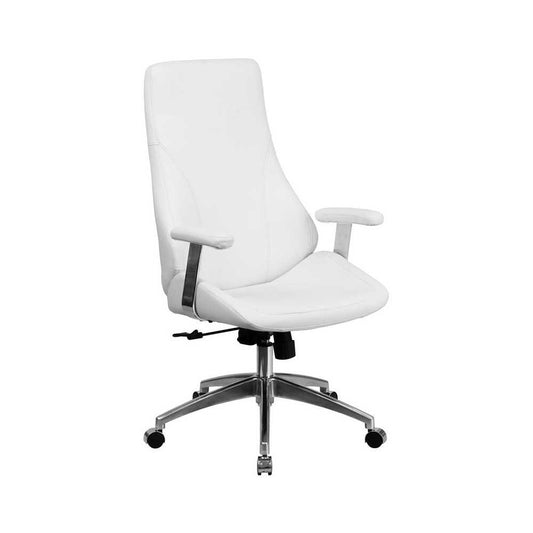 High Back White LeatherSoft Smooth Upholstered Executive Swivel Office Chair with Arms