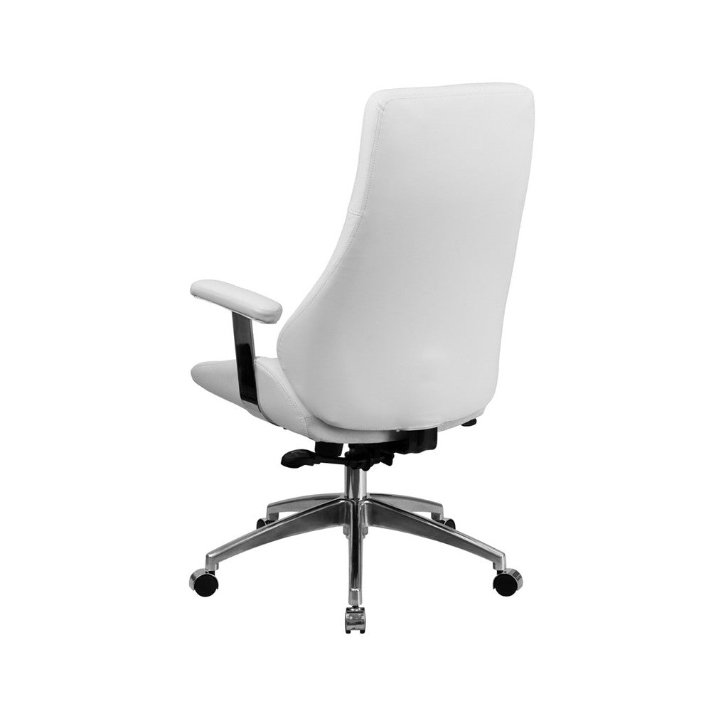 High Back White LeatherSoft Smooth Upholstered Executive Swivel Office Chair with Arms