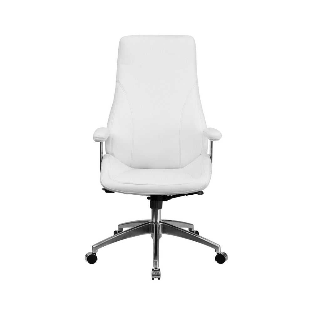 High Back White LeatherSoft Smooth Upholstered Executive Swivel Office Chair with Arms