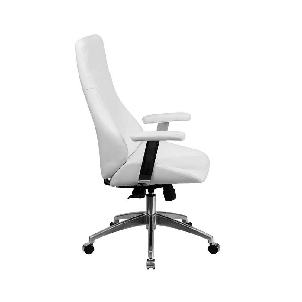 High Back White LeatherSoft Smooth Upholstered Executive Swivel Office Chair with Arms