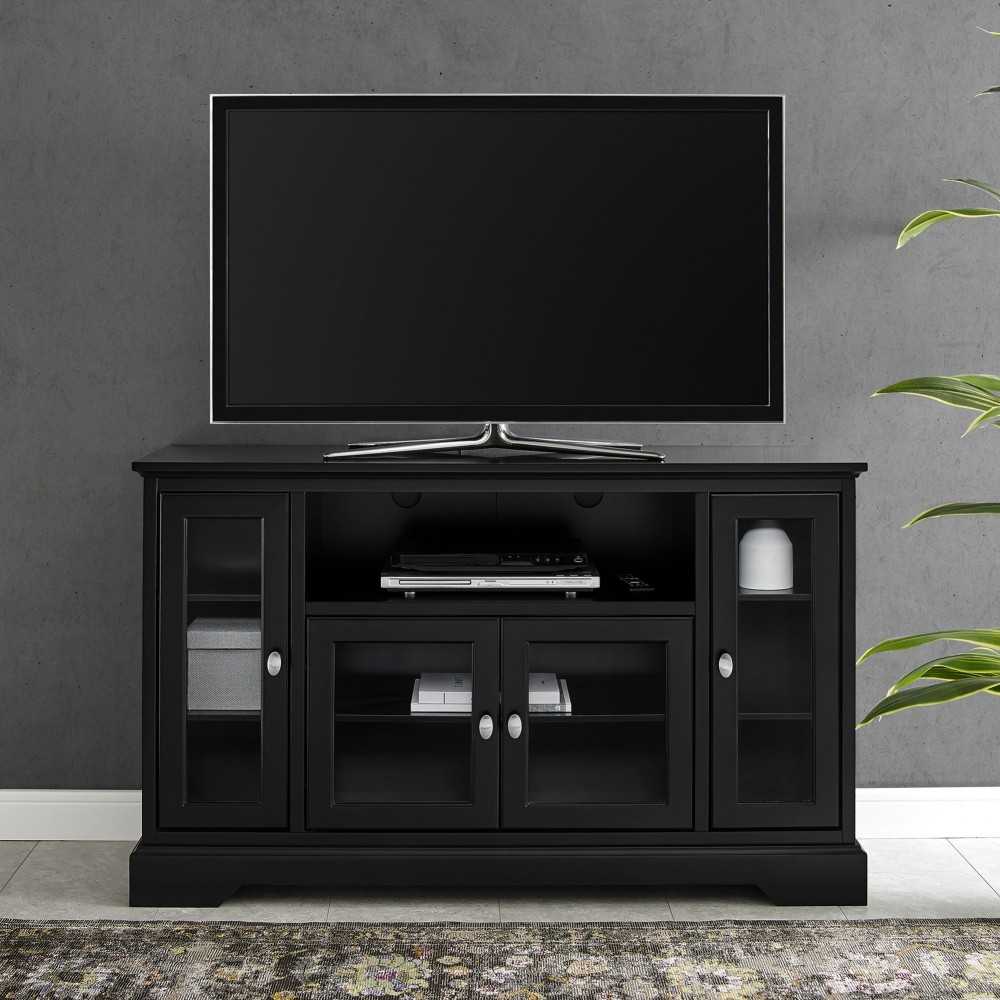 Highboy 52" Transitional Glass Wood TV Stand - Black