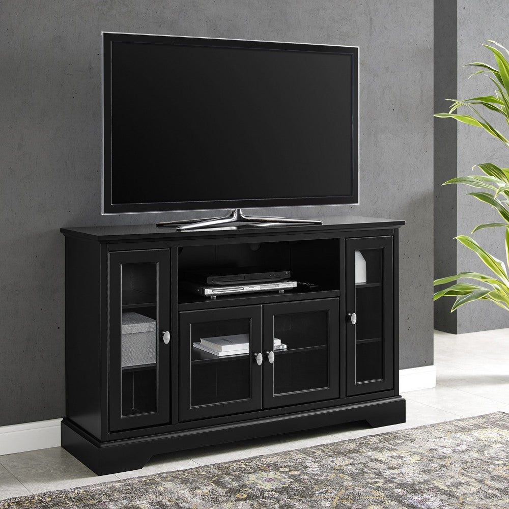 Highboy 52" Transitional Glass Wood TV Stand - Black