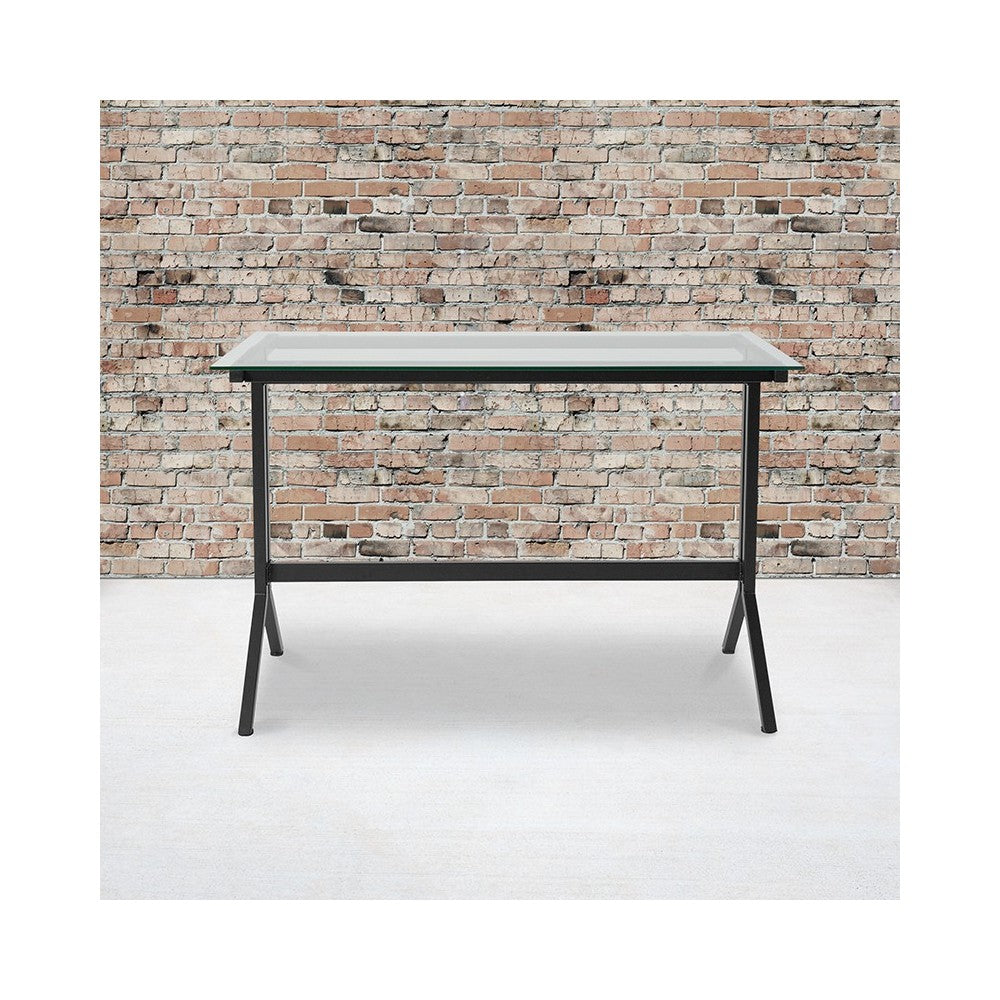 Highland Collection Glass Computer Desk with Black Metal Frame