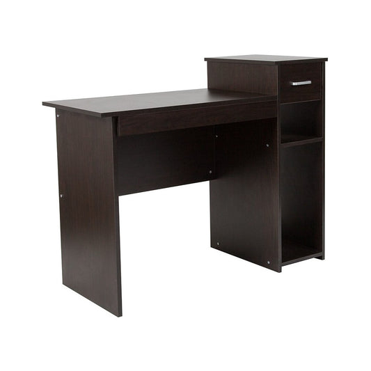 Highland Park Espresso Wood Grain Finish Computer Desk with Shelves and Drawer