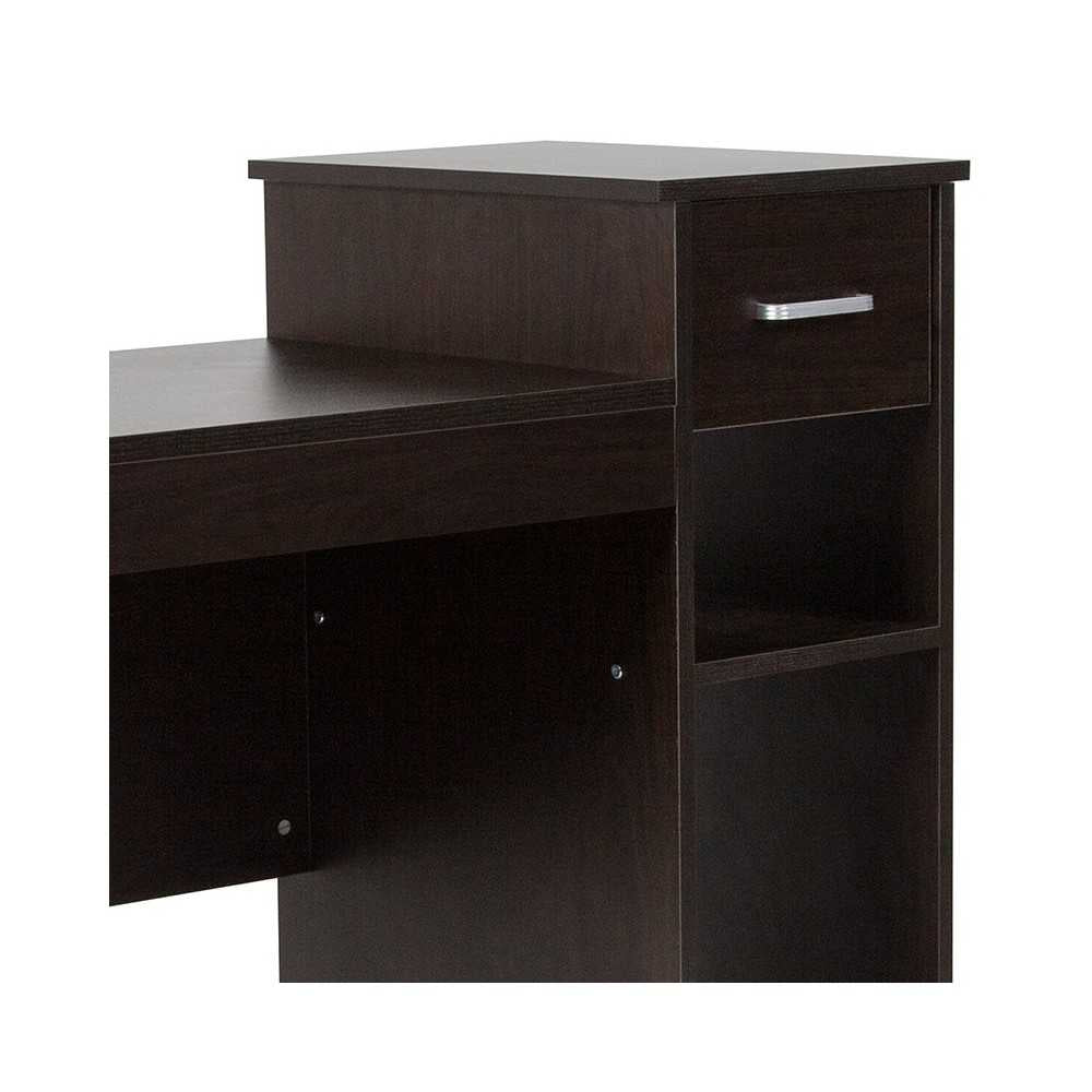 Highland Park Espresso Wood Grain Finish Computer Desk with Shelves and Drawer