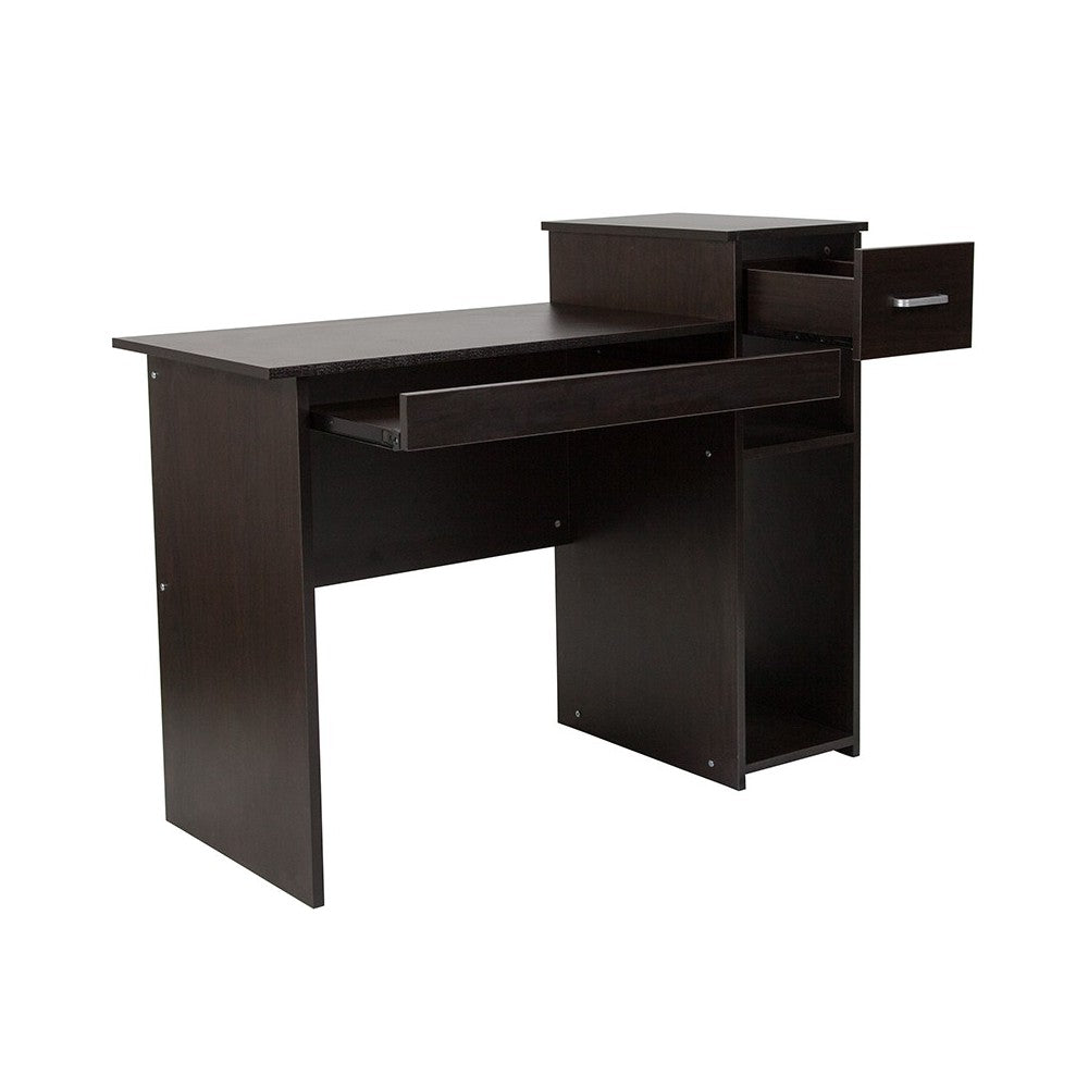 Highland Park Espresso Wood Grain Finish Computer Desk with Shelves and Drawer