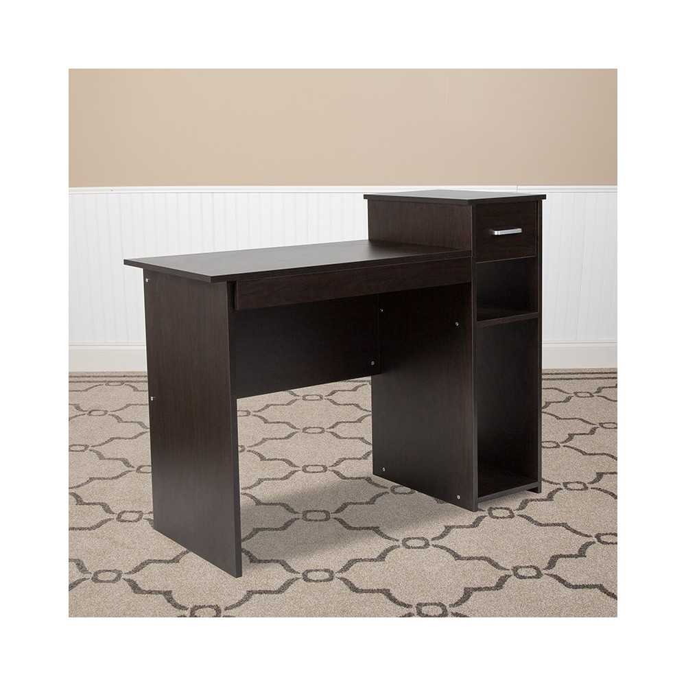 Highland Park Espresso Wood Grain Finish Computer Desk with Shelves and Drawer