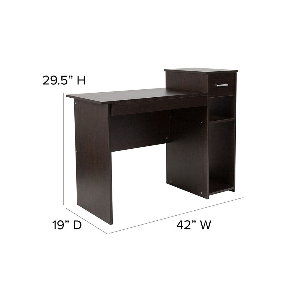 Highland Park Espresso Wood Grain Finish Computer Desk with Shelves and Drawer