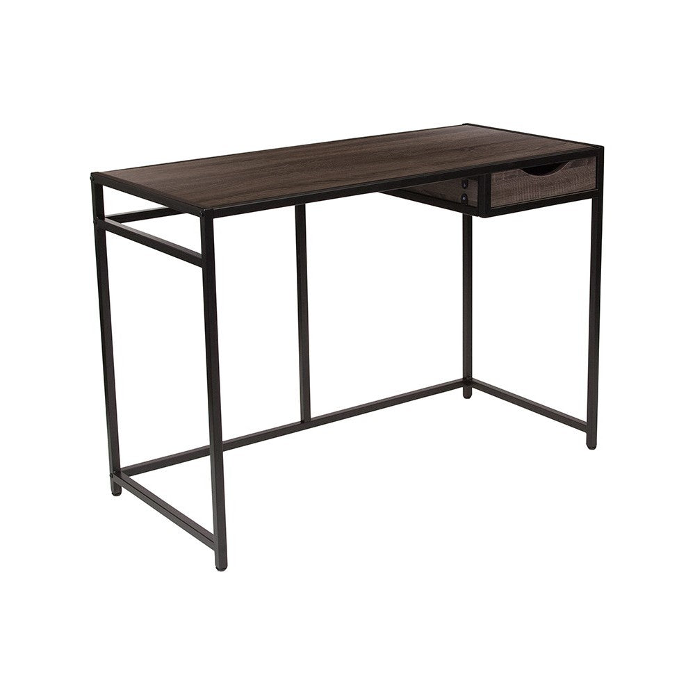 Homewood Collection Driftwood Finish Computer Desk with Pull-Out Drawer and Black Metal Frame