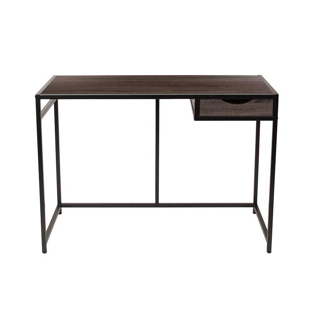 Homewood Collection Driftwood Finish Computer Desk with Pull-Out Drawer and Black Metal Frame