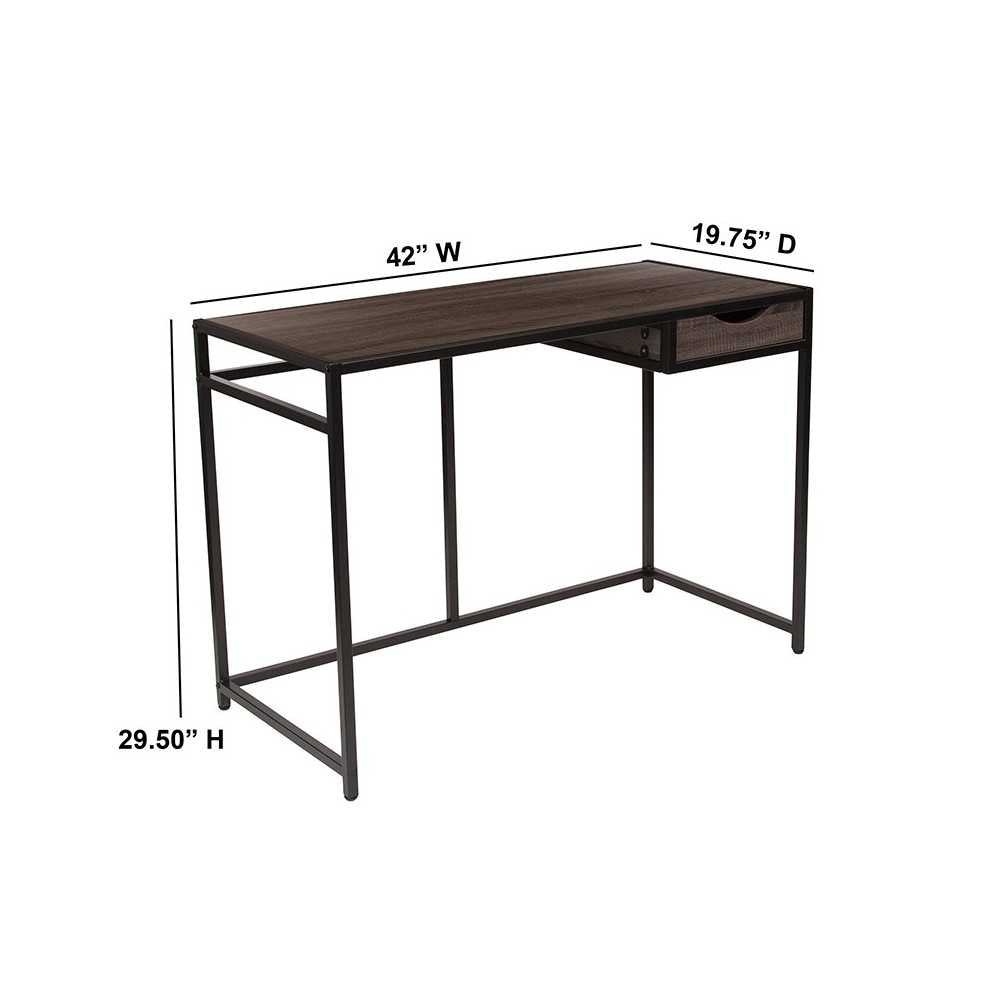 Homewood Collection Driftwood Finish Computer Desk with Pull-Out Drawer and Black Metal Frame